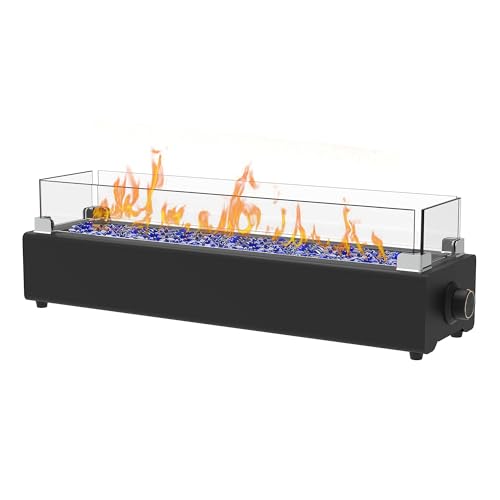 Black 28-inch Table Top Propane Fire Pit with Wind Glass Shield U933131