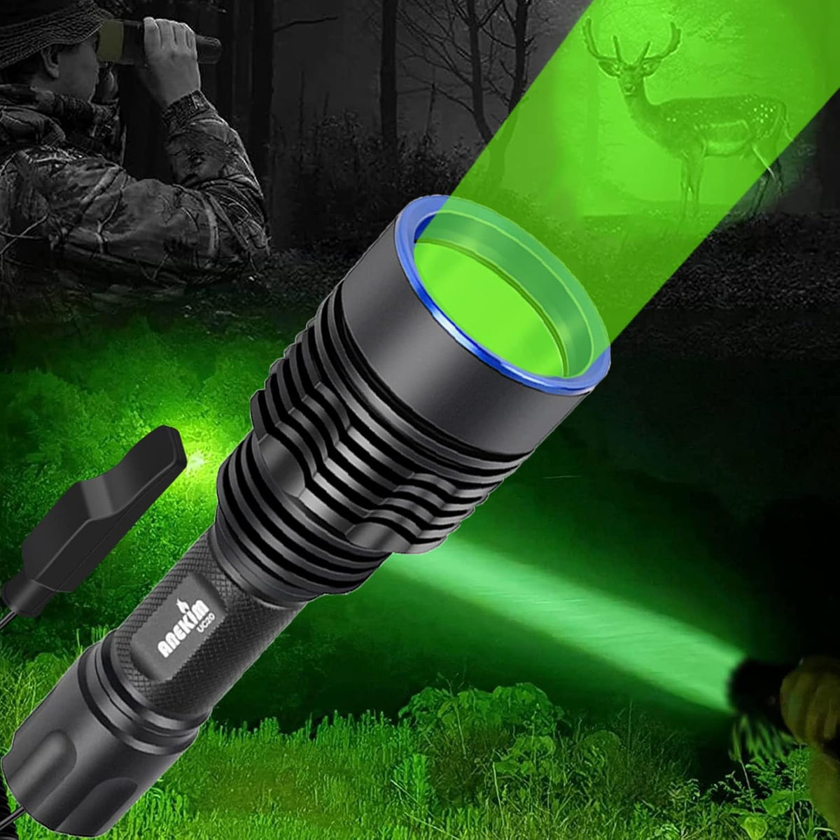 Green Tactical Flashlight Rechargeable Picatinny Mount P32978