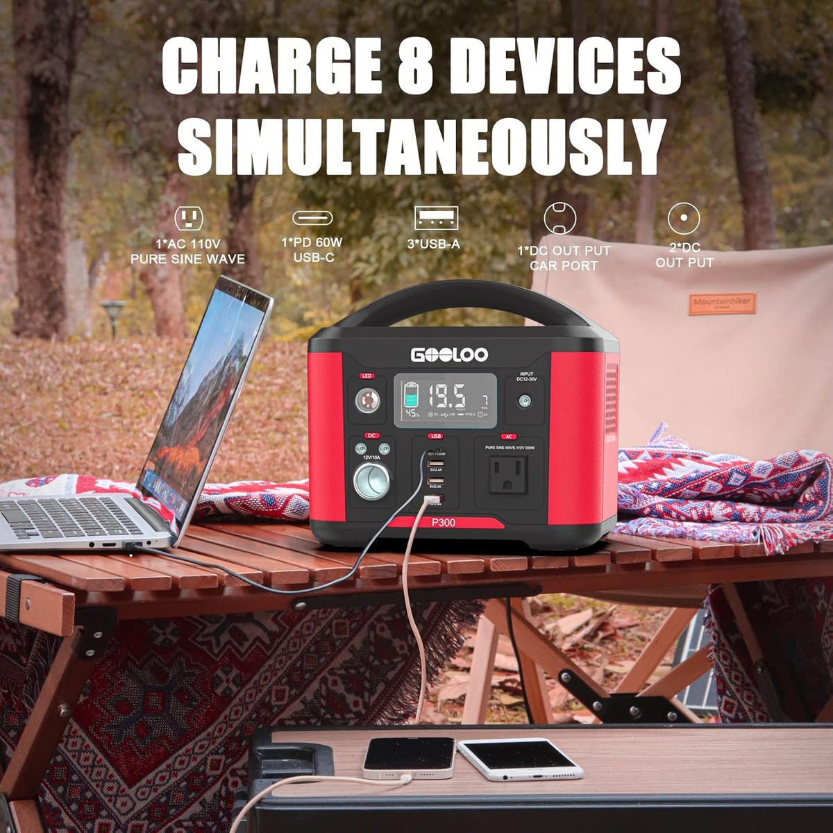 281Wh Portable Power Station with 110V/300W AC Outlet Z264264