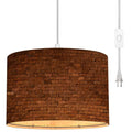 Linen Lampshade Plug in Pendant Light with Dimmable Switch J44607