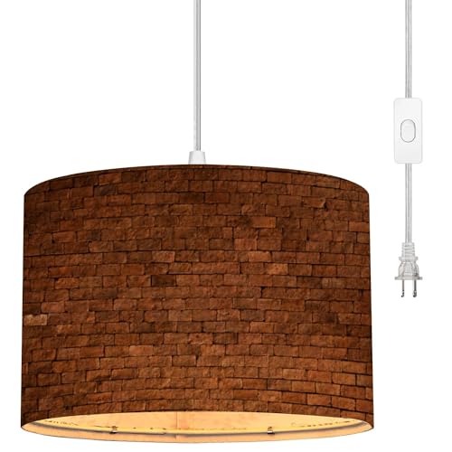 Linen Lampshade Plug in Pendant Light with Dimmable Switch J44607
