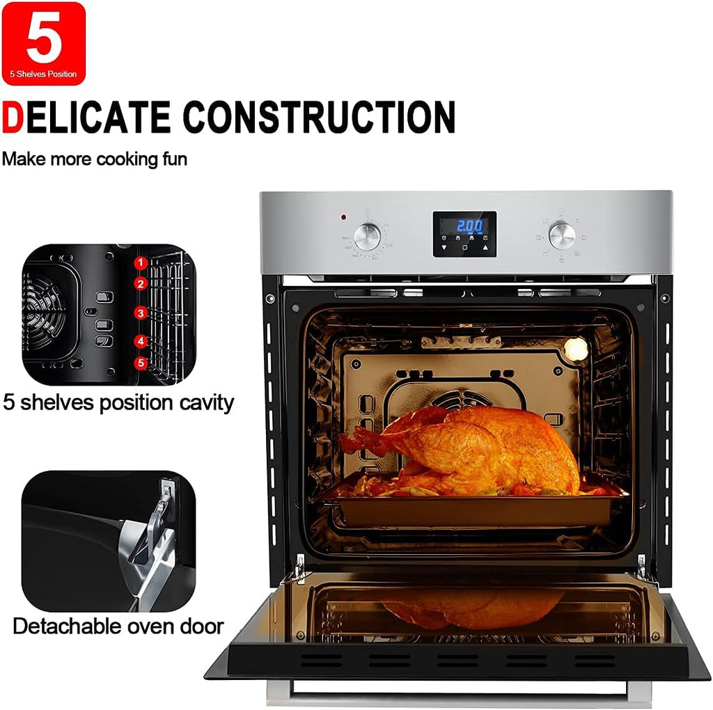 24 Single Wall Electric Oven, 240V 2800W 2.3Cu.f 9 Cooking Functions Convection, Stainless Steel F755531
