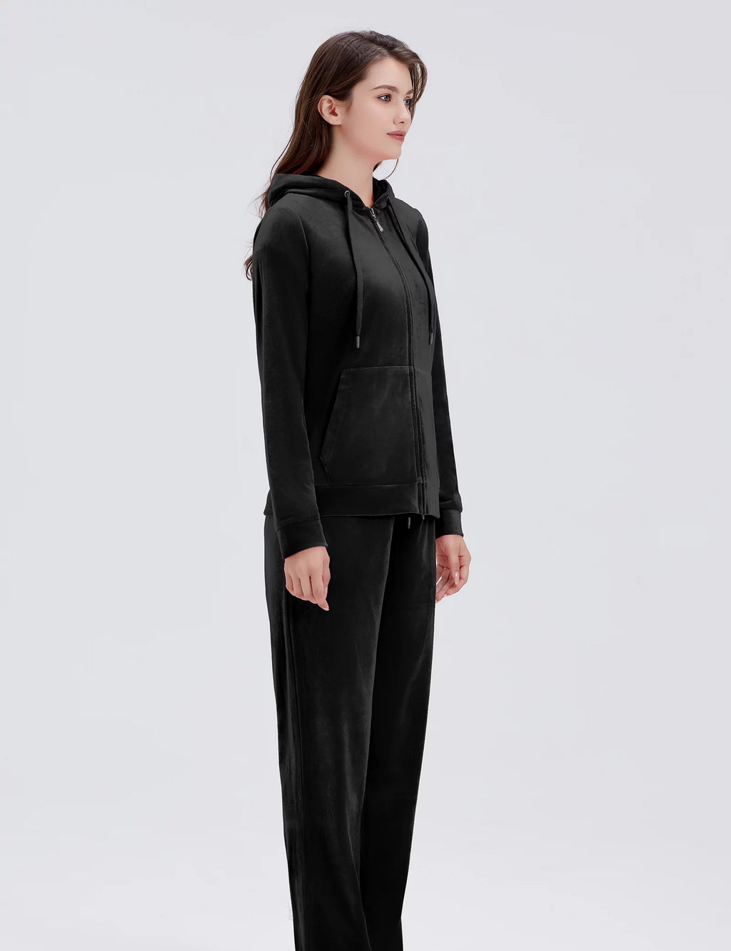 Black Velour 2 Piece Hoodie and Sweatpants Set B506