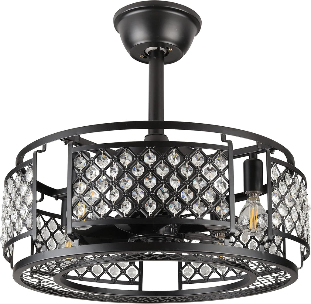 Black Caged Ceiling Fan with Lights J698