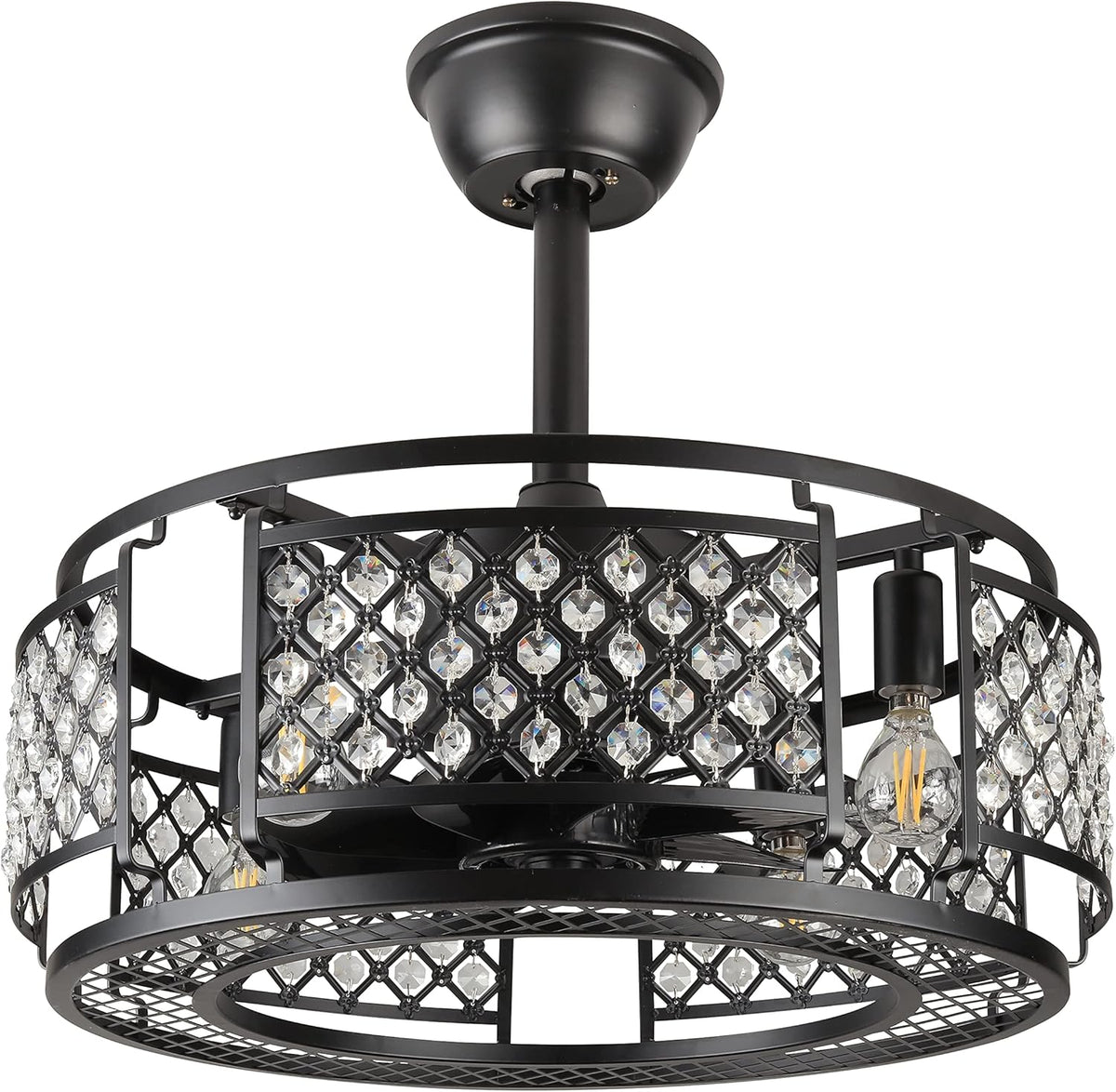 Black Caged Ceiling Fan with Lights J698