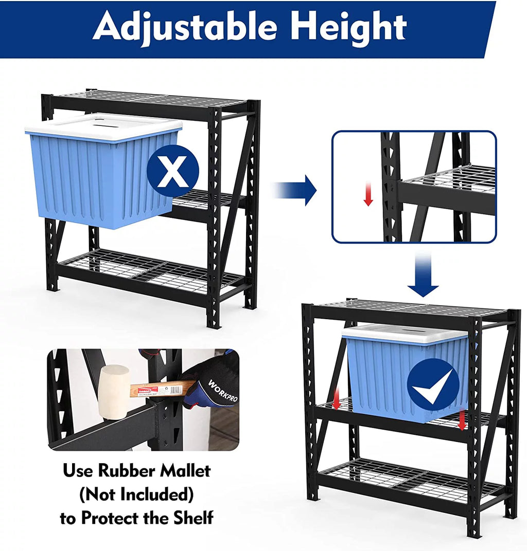 3-Tier Heavy Duty Metal Garage Shelving Unit, 50”W x 47”H x 18”D, 5400 LBS Load Capacity E249978