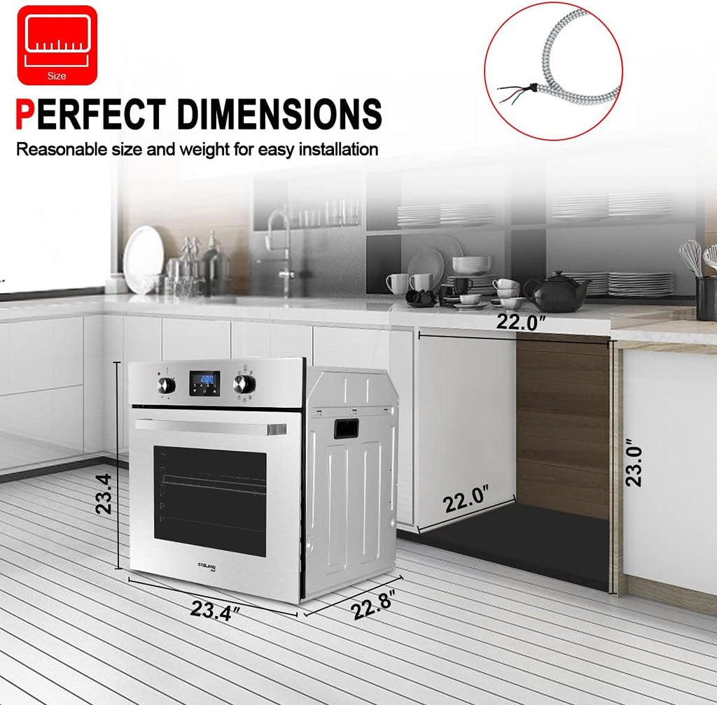 24 Single Wall Electric Oven, 240V 2800W 2.3Cu.f 9 Cooking Functions Convection, Stainless Steel F755531