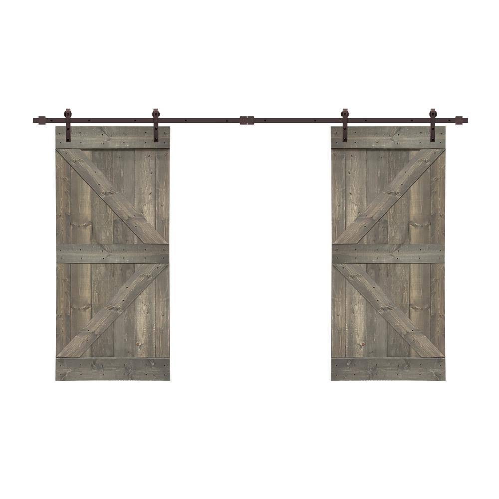 Stained K Double Barn Door with Hardware Kit M964