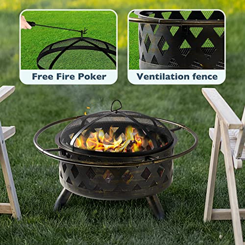 2 in 1 Wood Burning Fire Pit with Mesh Spark Screen Doors Y6119