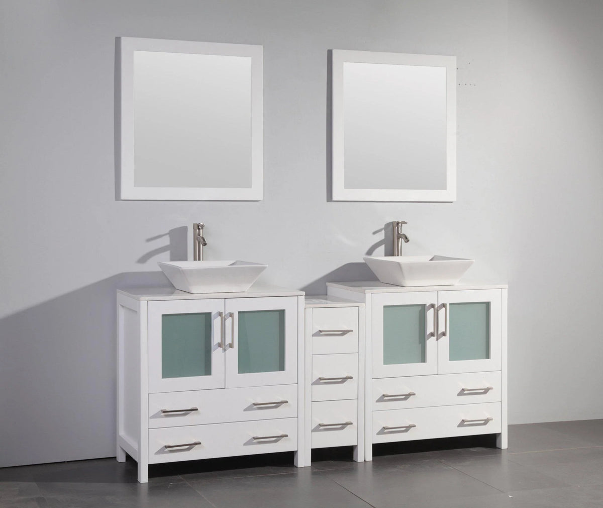 72 in. White Double Sink Vanity Cabinet with Ceramic Vessel Sink & Mirror L969328