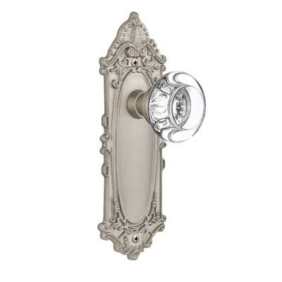 Satin Nickel Crystal Round Single Dummy Door Knob with Victorian Long Plate N950