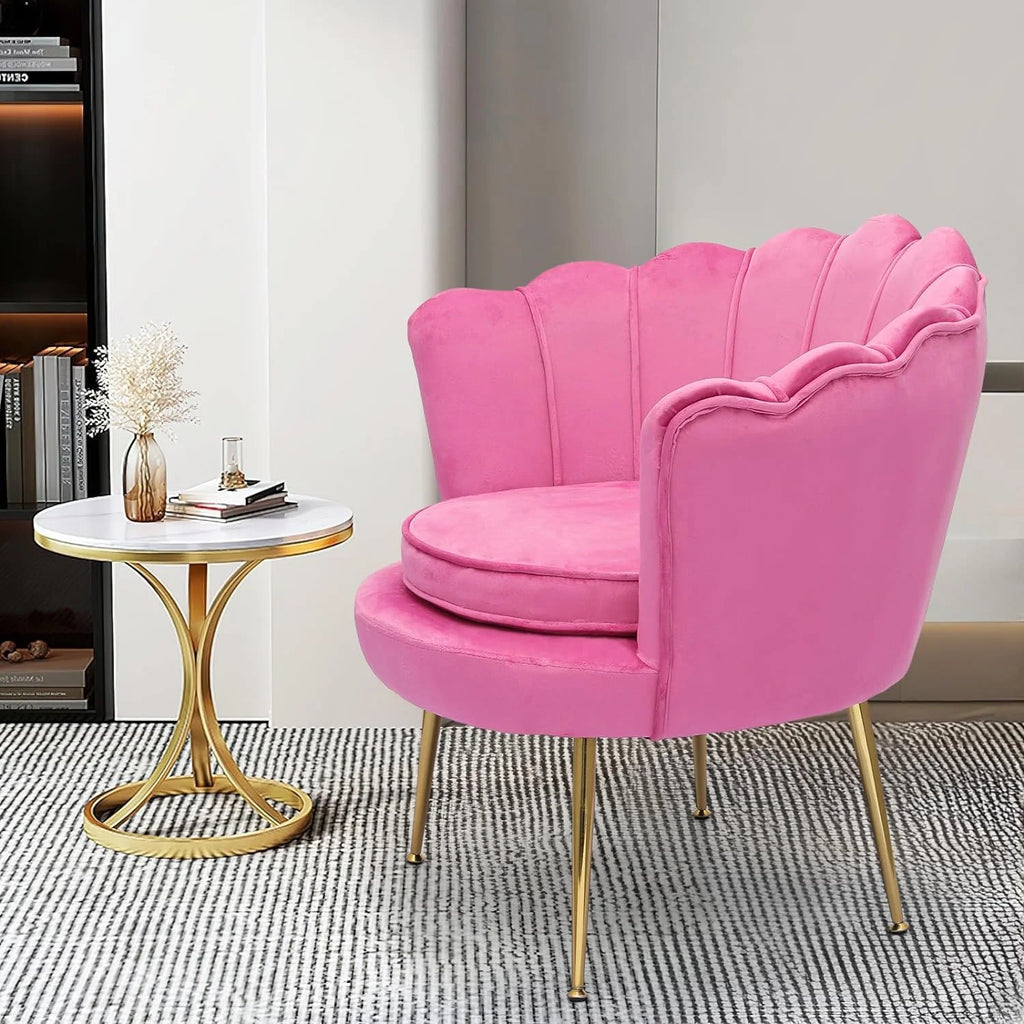 Velvet Tufted Chair with Cushion and Golden Legs F416990