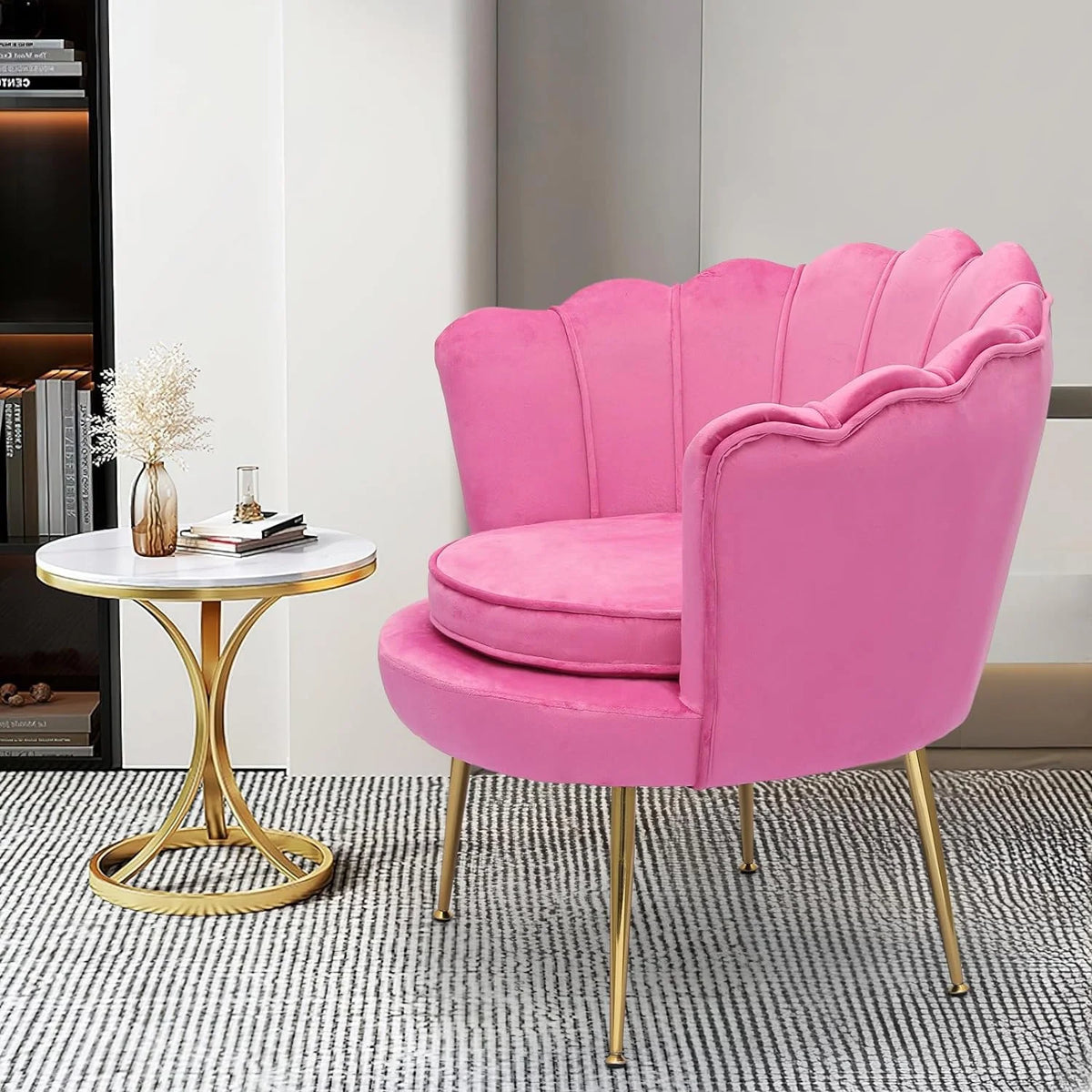 Velvet Tufted Chair with Cushion and Golden Legs F416990