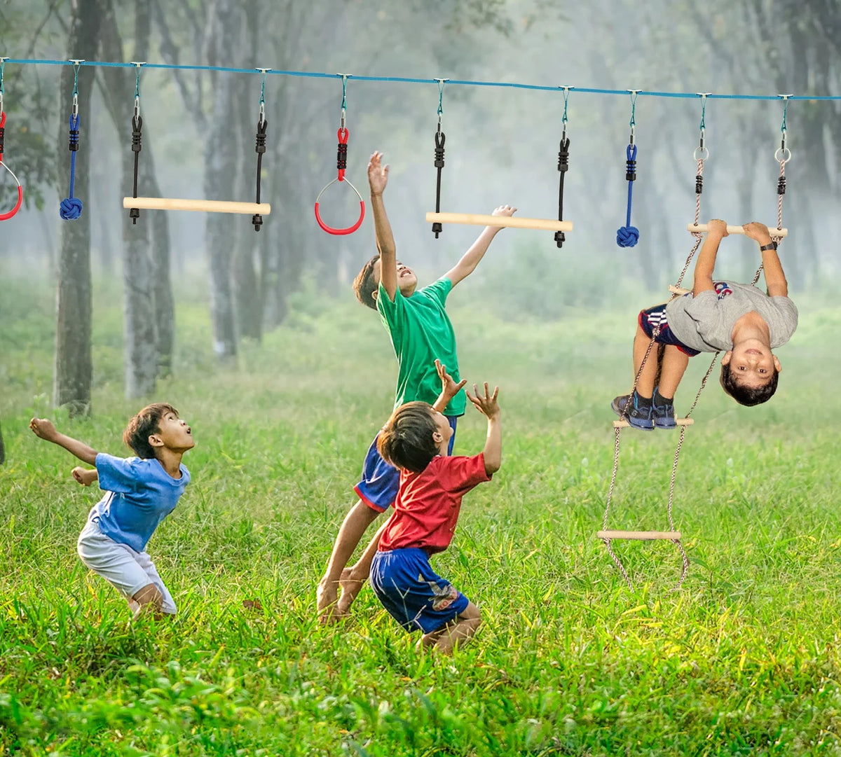 Ninja Warrior Obstacle Course for Kids Slackline 52 Ft N361451