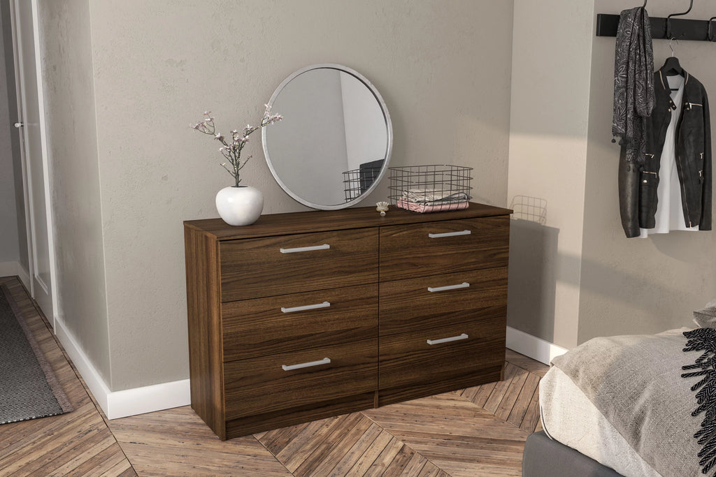 White 6 Drawer Wood Double Dresser T49600