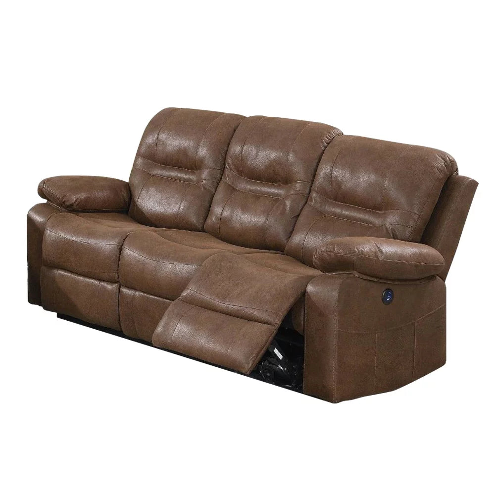 Brown Leathrette Metal Pine Frame Manual Reclining Sofa E17354