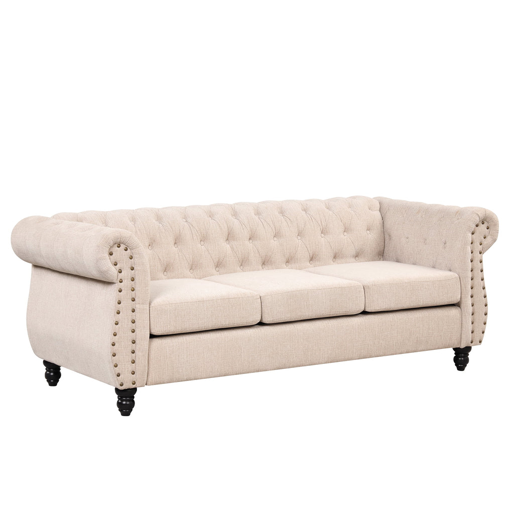 3 Seater Button Tufted Upholstered Sofa with Rolled Arms Z4547
