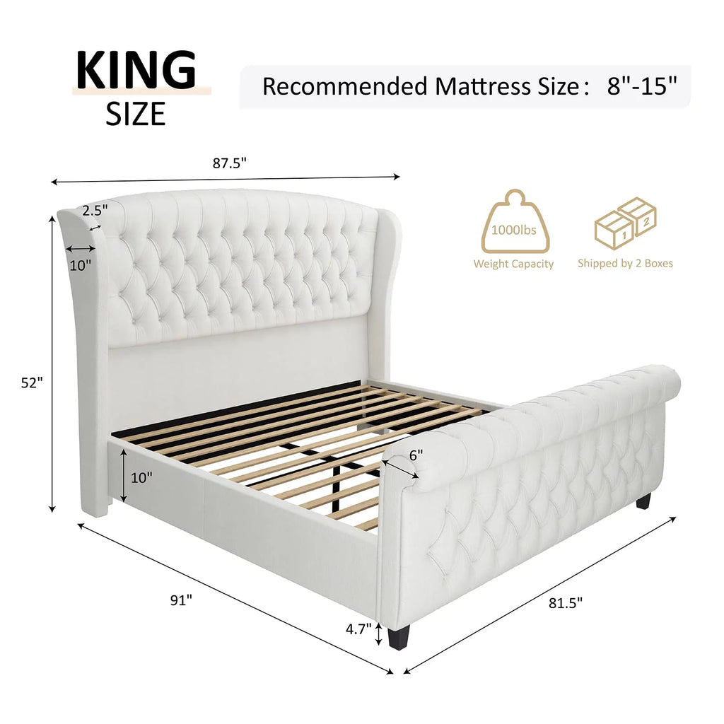 Queen Size Velvet Upholstered Platform Bed Frame B824