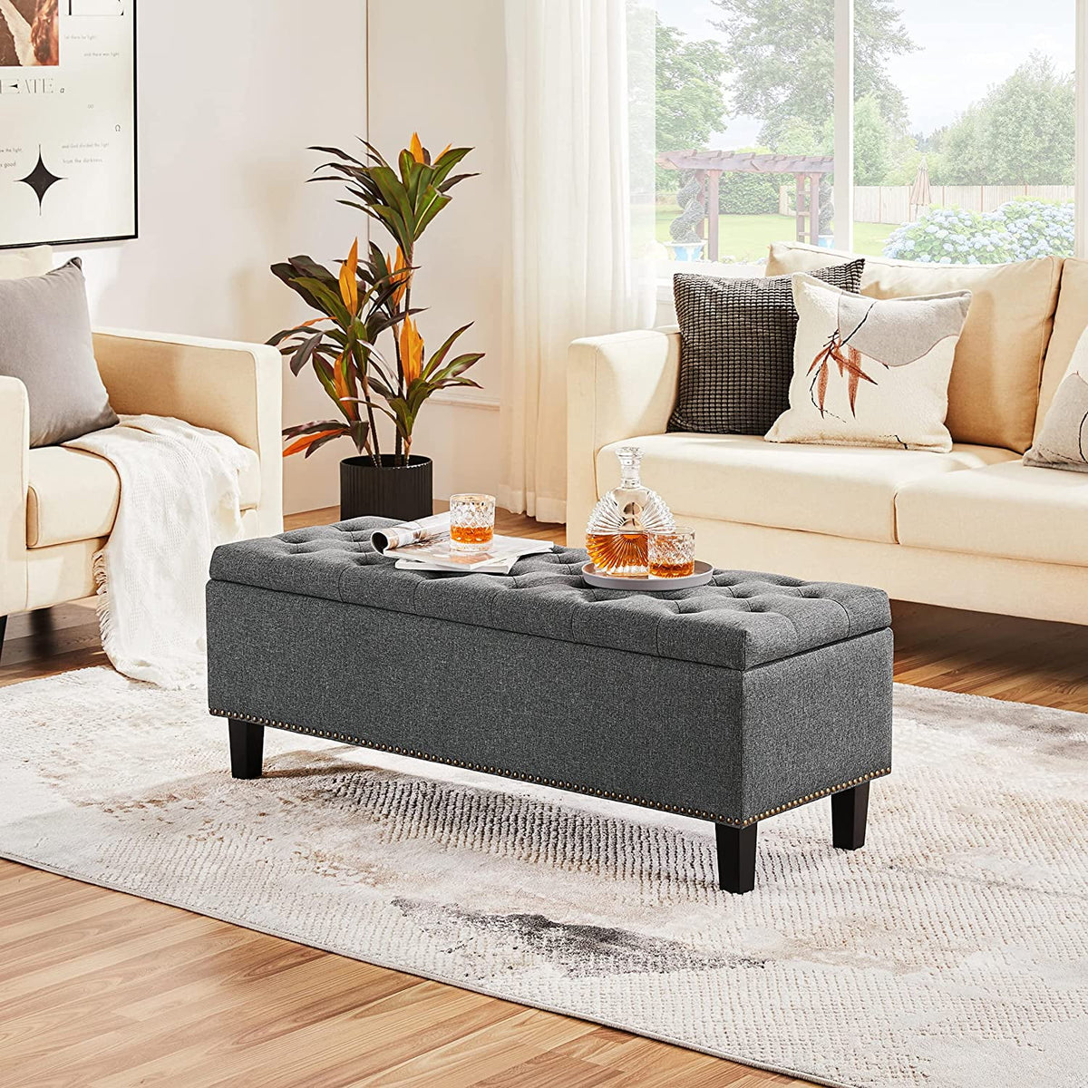 Dark Gray 50-inch Storage Ottoman O395