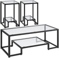 Tempered Glass Coffee Table Set of 3 Pieces Black Z816