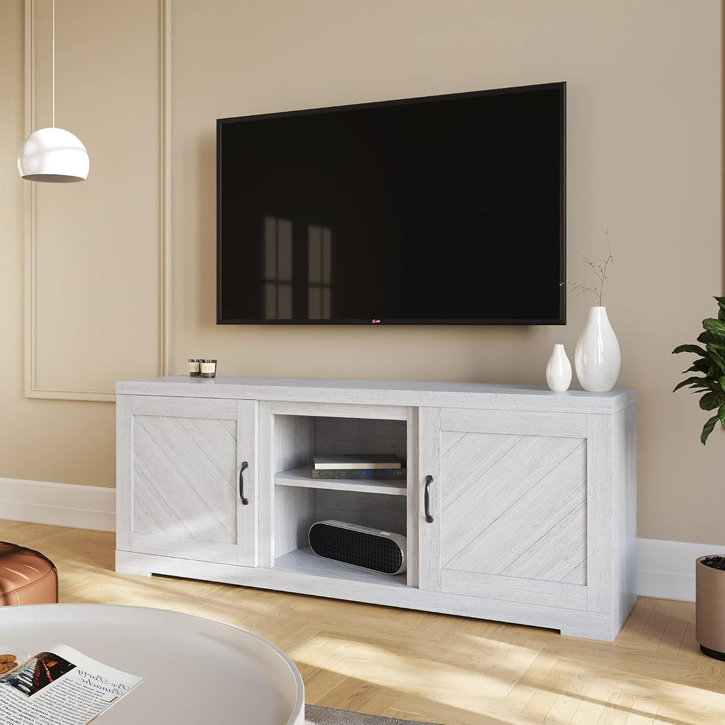 Gray Wash TV Stand with Two Shelves and Storage Cabinets L4346