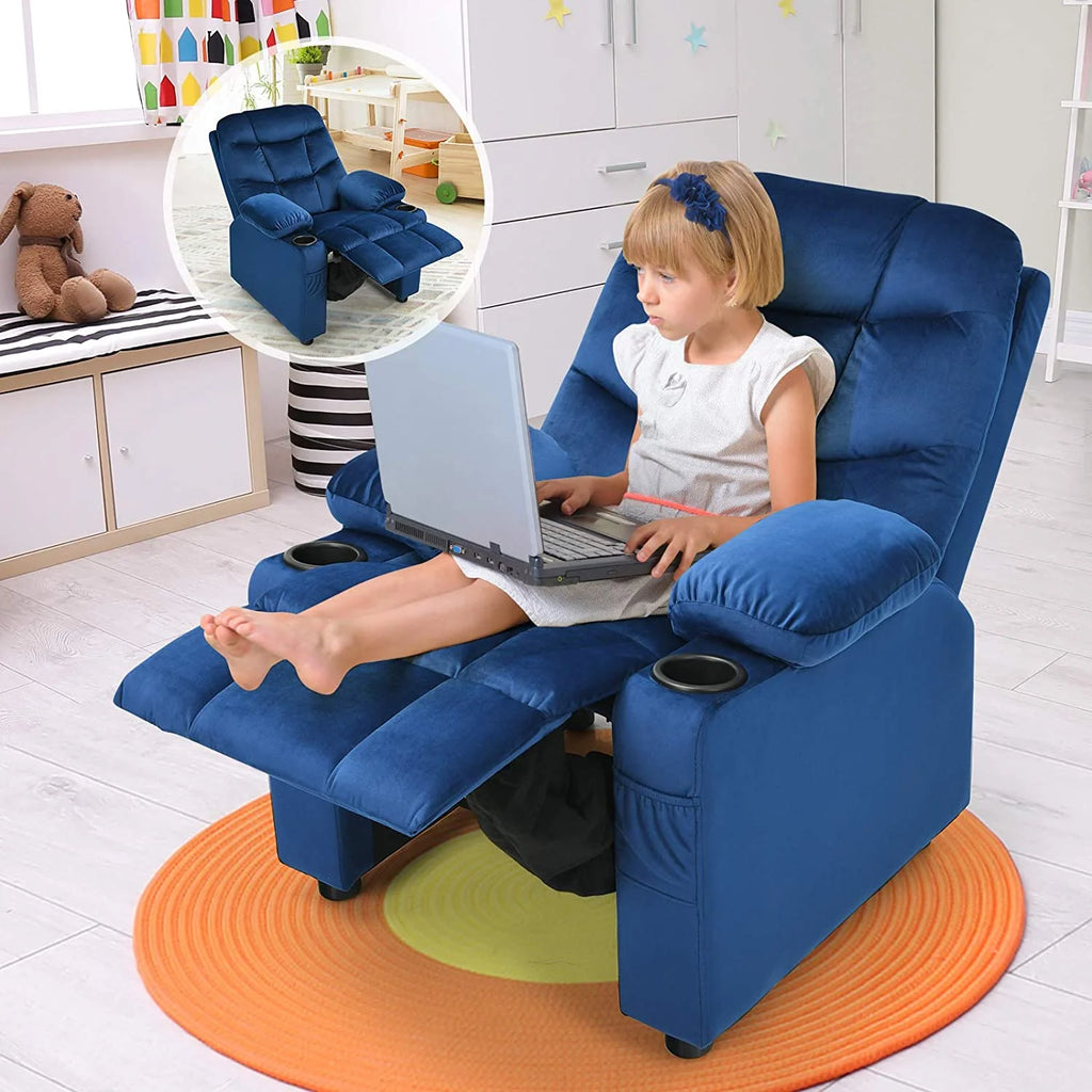 Rose Velvet Kids Recliner Chair with Cup Holder J317769