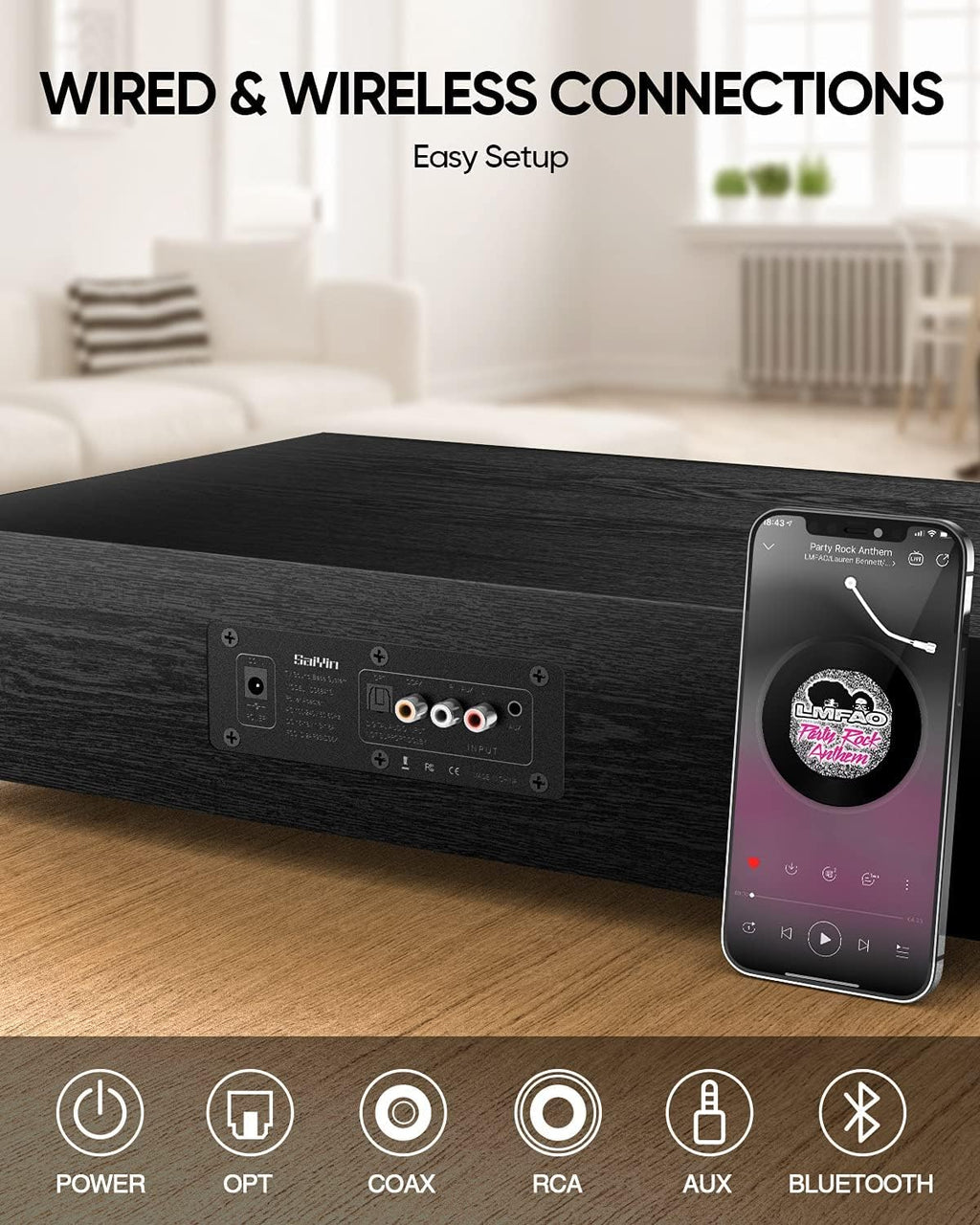 2.1 CH Sound Bar with Built-in Subwoofer and Bluetooth Y448