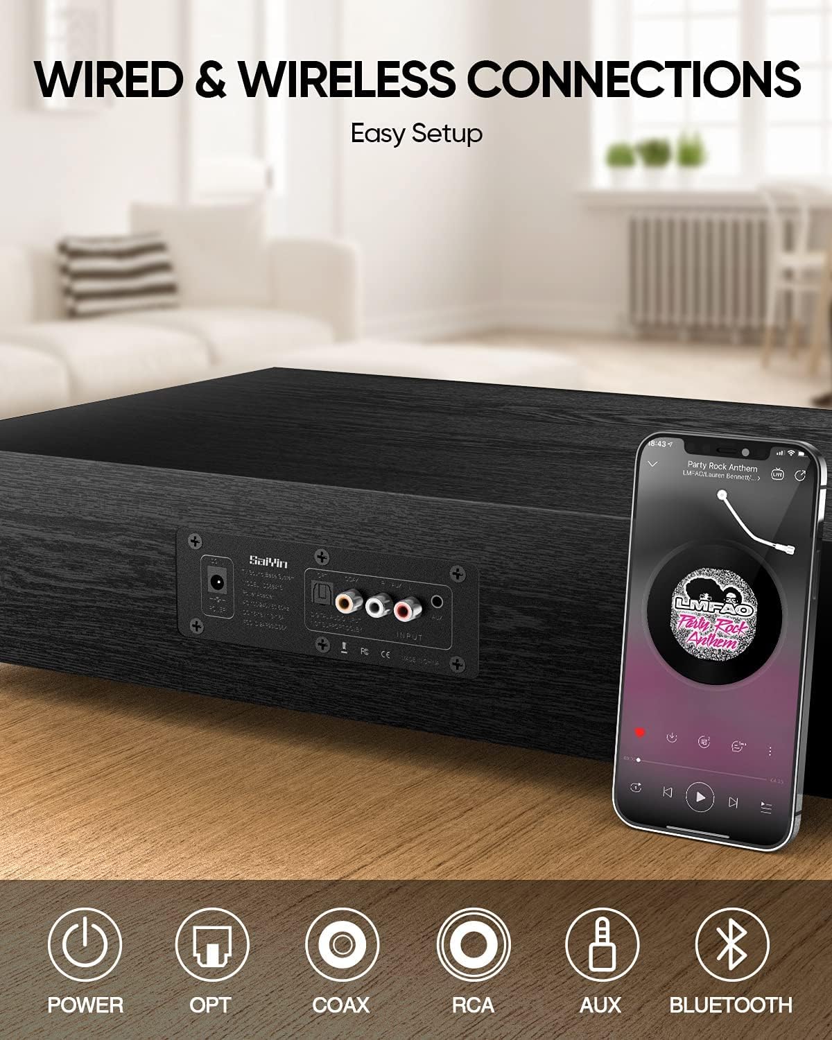 2.1 CH Sound Bar with Built-in Subwoofer and Bluetooth Y448