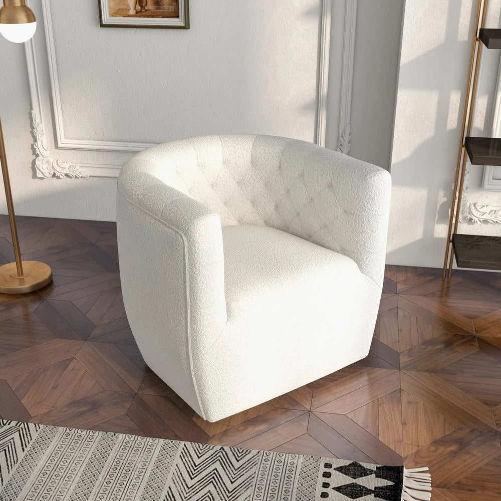 Cream Boucle Fabric Swivel Chair A8619