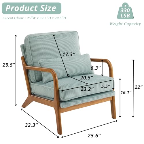 Teal Corduroy Upholstered Accent Chair with Pillow L736