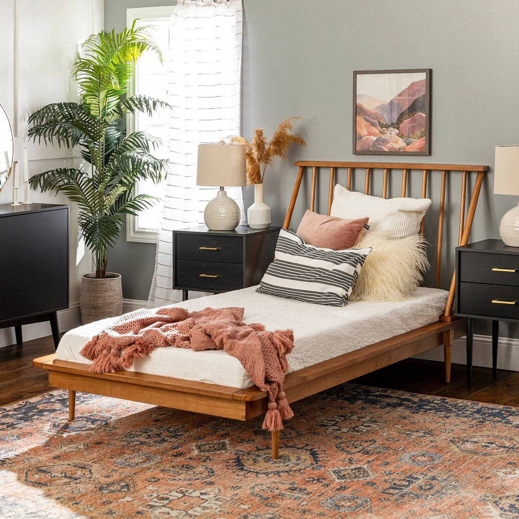 Twin Solid Wood Spindle Bed Caramel M644