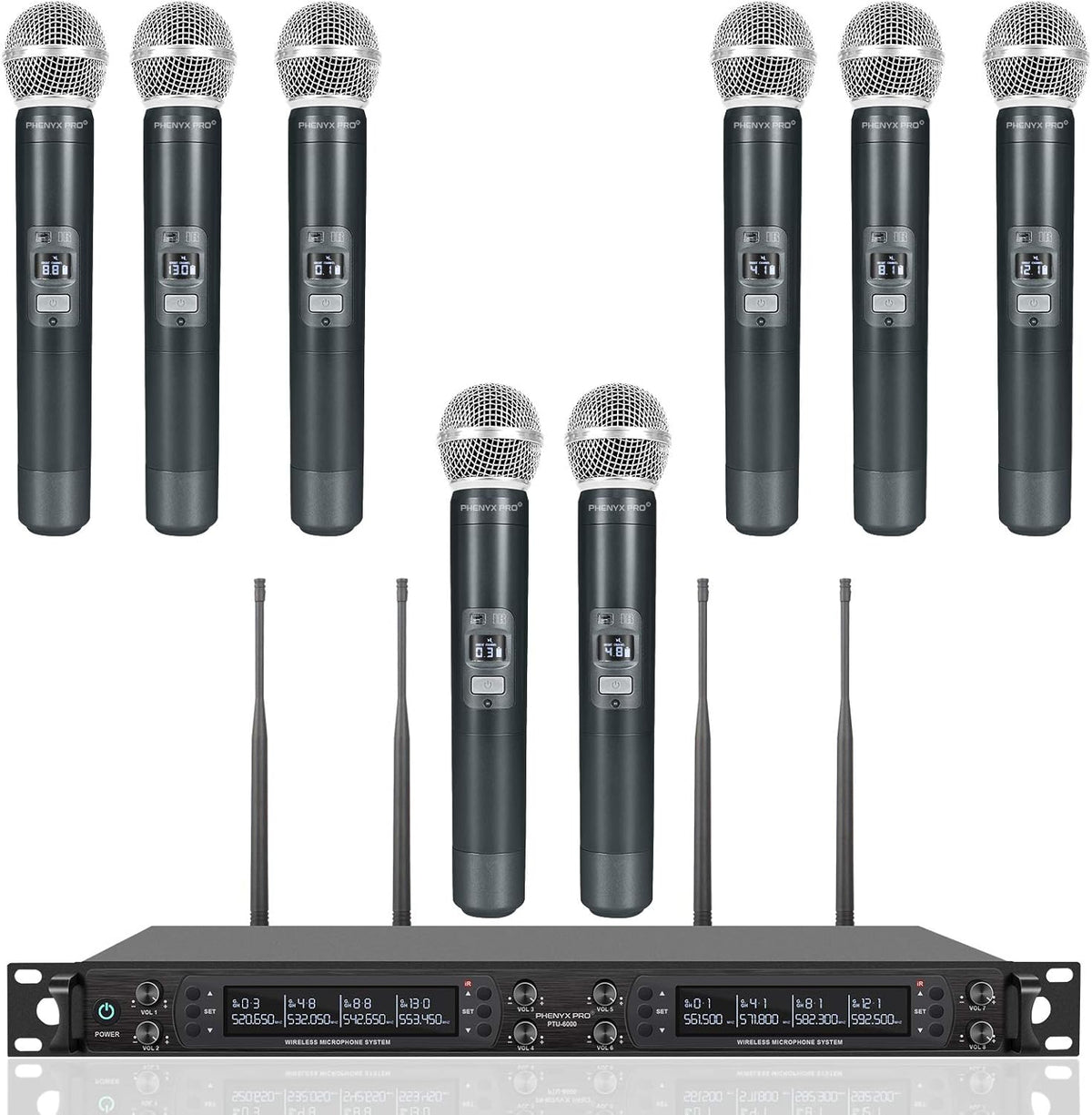 Eight-Channel Wireless Microphone System with Metal Handheld Mics E368