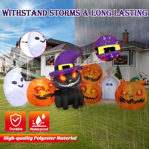 8 FT Halloween Inflatable Pumpkin Black Cat with LED Lights T66919