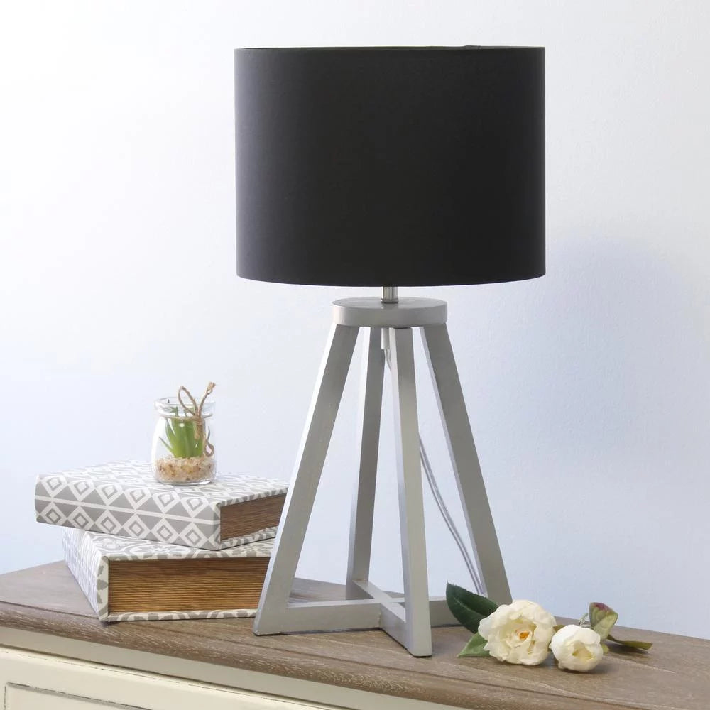 Gray Wood Table Lamp with Black Fabric Shade E215291