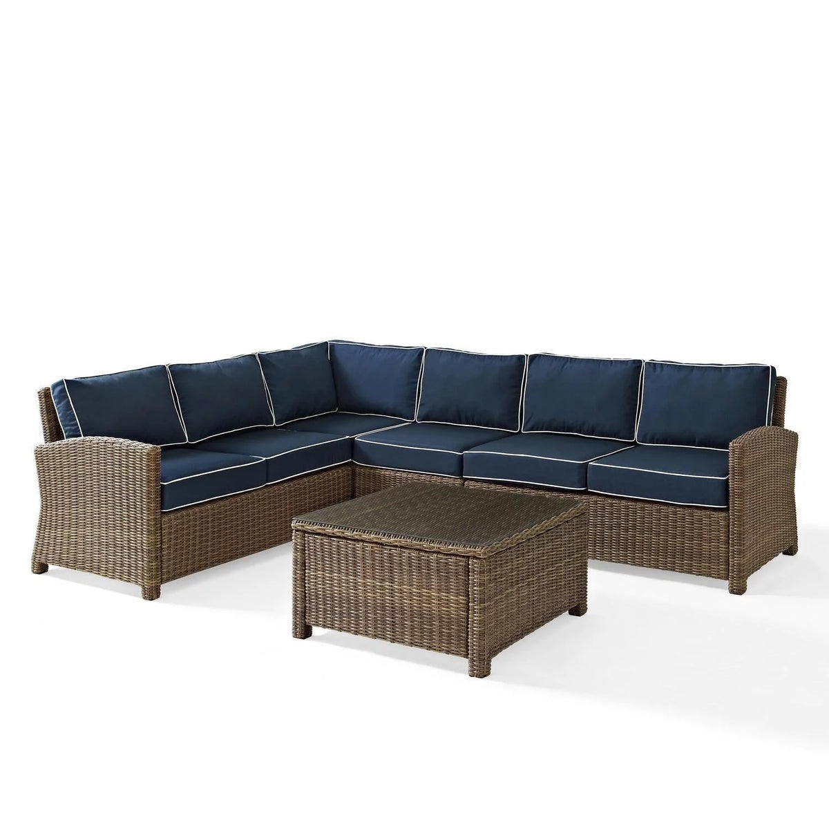 5 Pc Outdoor Wicker Sectional Set with Glass Top Coffee Table Q689265