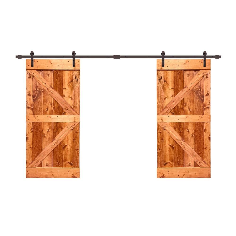 White Stained Solid Pine Wood Interior Double Sliding Barn Door with Hardware Kit V784026