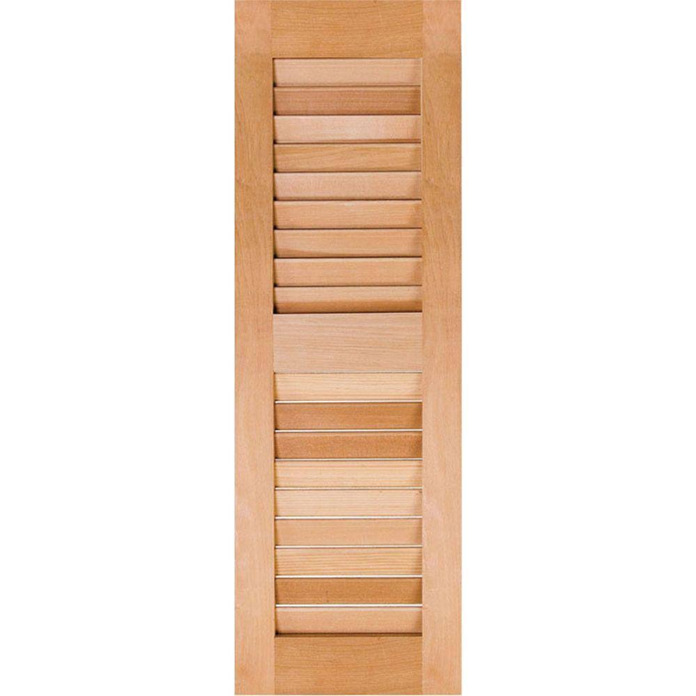 12 in. x 50 in. Exterior Real Wood Pine Louvered Shutters Pair N2474