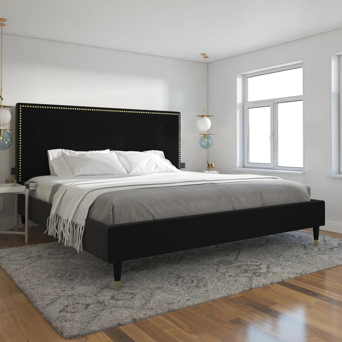 Black Velvet King Upholstered Bed M70868