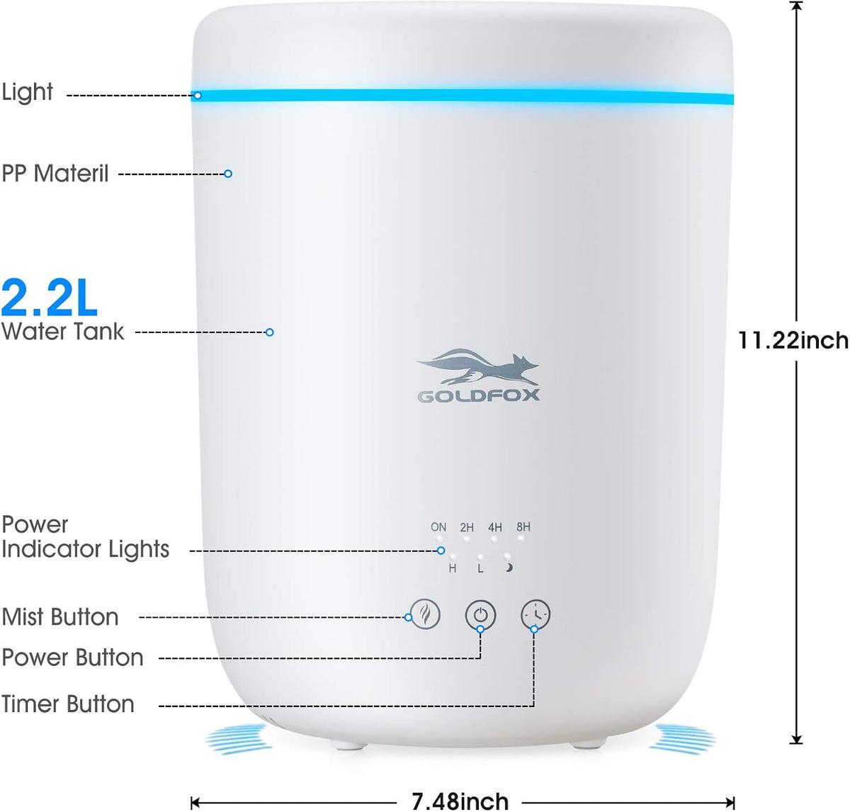 2.2L Cool Mist Humidifier with Ambient Light, Pack of 2 D65988