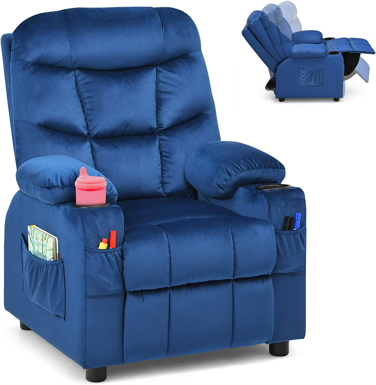 Rose Velvet Kids Recliner Chair with Cup Holder J317769