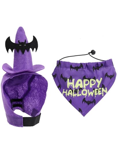 Dog Halloween Costumes 2Pcs Set Witch Hat and Bandana Black W505149