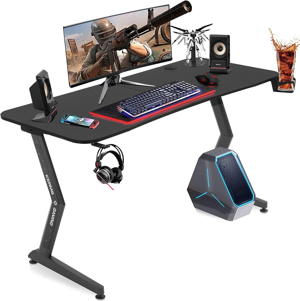 Black&Red 44 inch Gaming Desk with Headphone Hook and Cup Holder E5517
