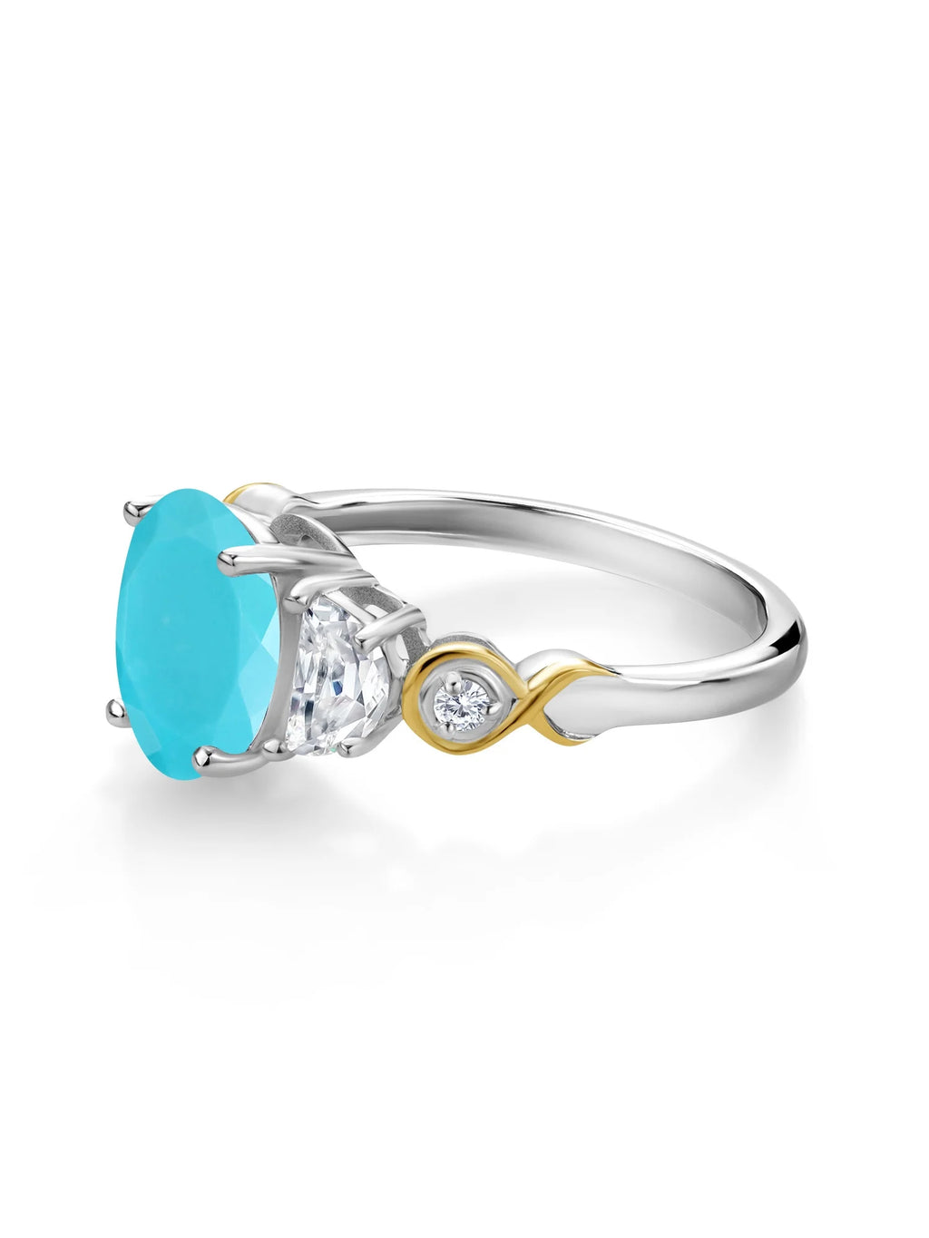Oval Green Turquoise and Moissanite 3-Stone Ring J13924