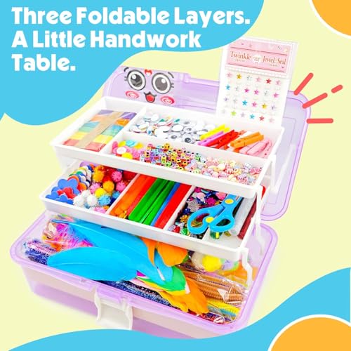 1000+ PCS Toddler DIY Craft Art Supply Set with 3 Layered Folding Storage Box U7605