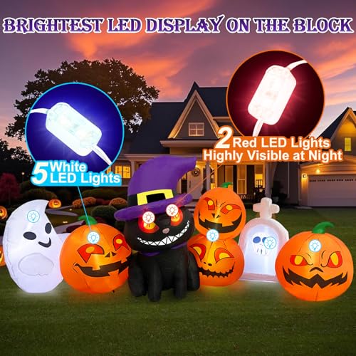 8 FT Halloween Inflatable Pumpkin Black Cat with LED Lights T66919