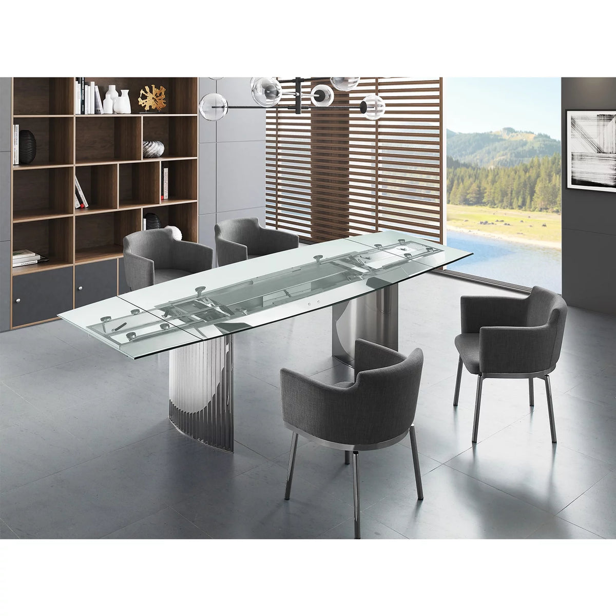 Motorized Dining Table Clear Glass Stainless Steel Base B8727