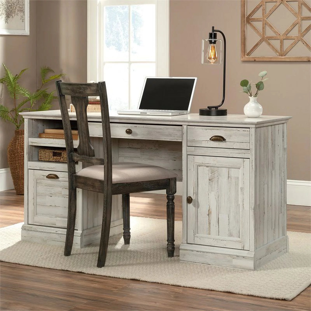 White Plank Finish Executive Desk R811497