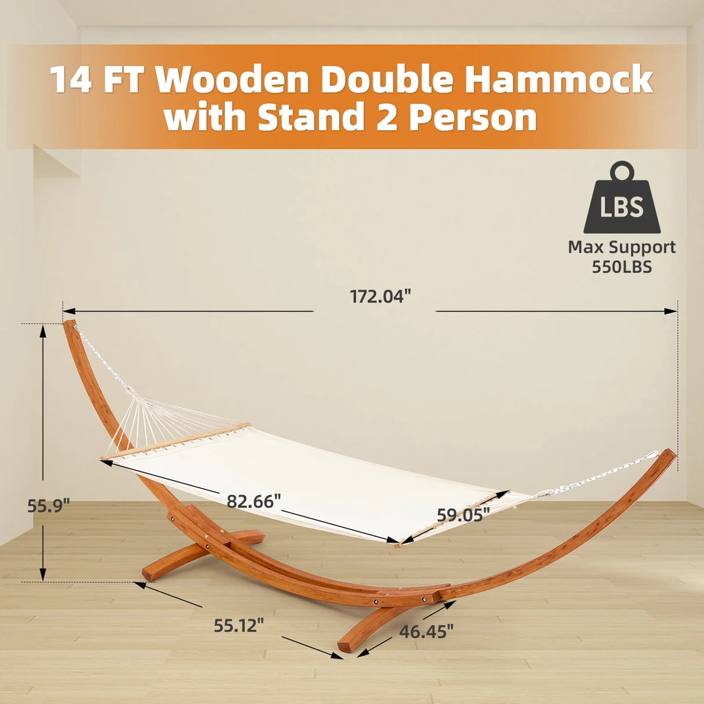 14FT Wooden Double Hammock with Stand U756866