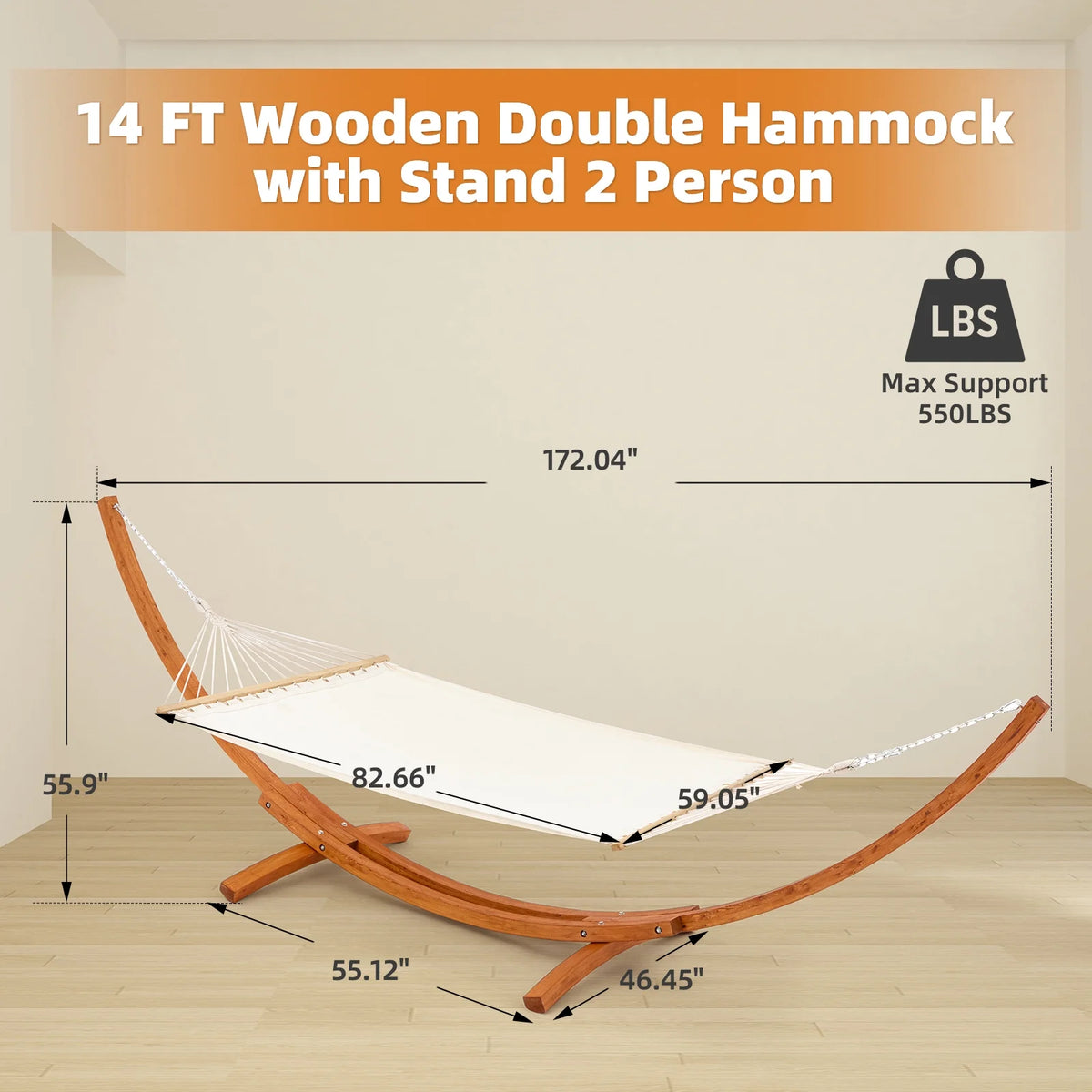 14FT Wooden Double Hammock with Stand U756866
