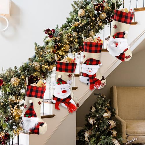 18.5'' Burlap Plaid Christmas Stockings 1-Pack L140